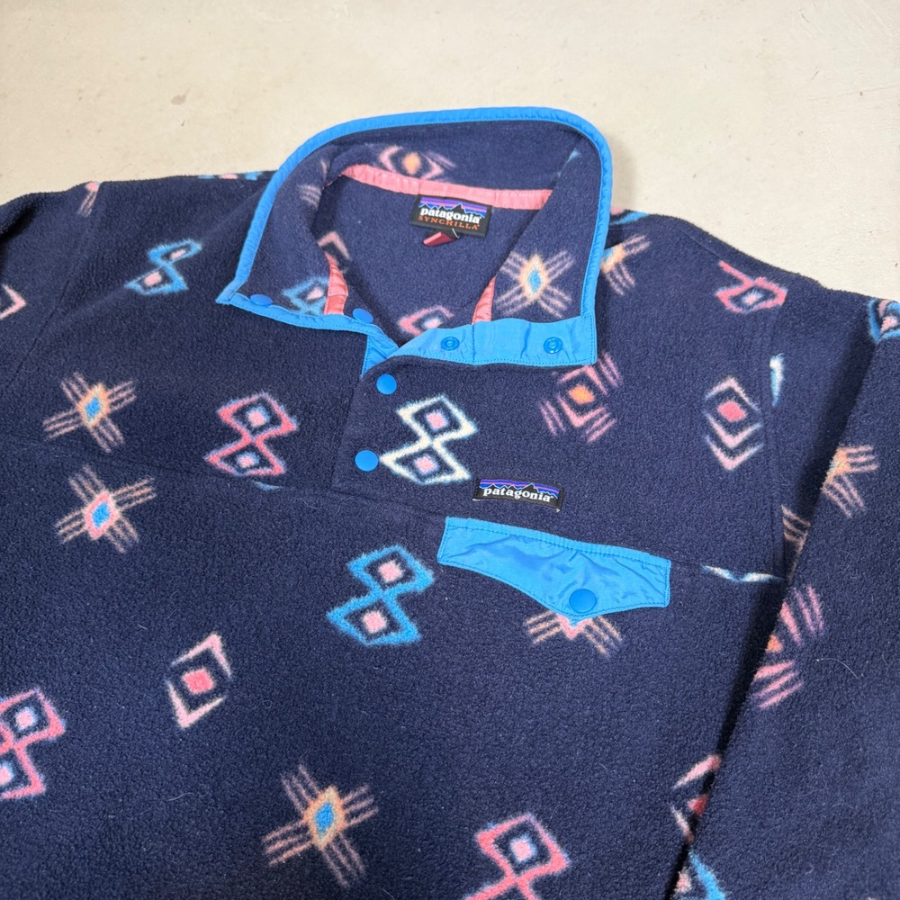 Patagonia Synchilla Snap-T Fleece Pullover Mens XL Blue Geometric Southwestern - Picture 2 of 5